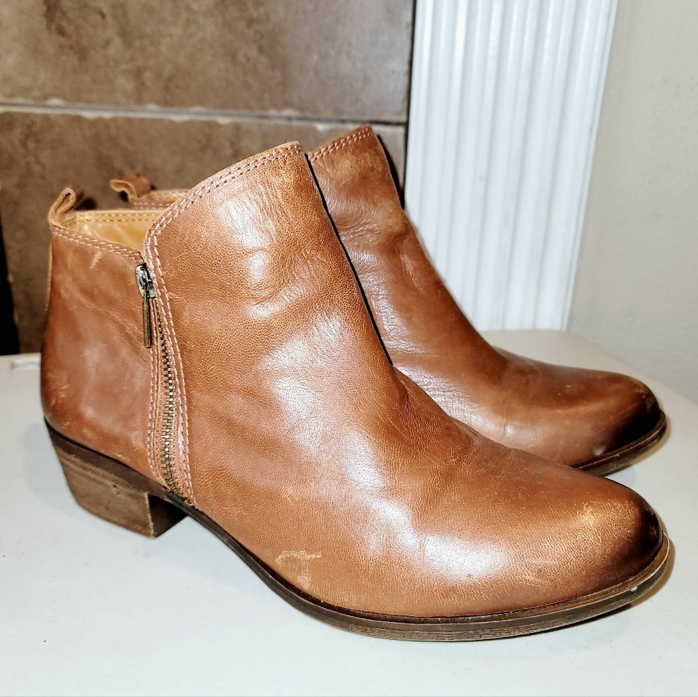 LUCKY BRAND Basel Side Zipper Bohemian Festival Golden Brown Ankle Booties 10